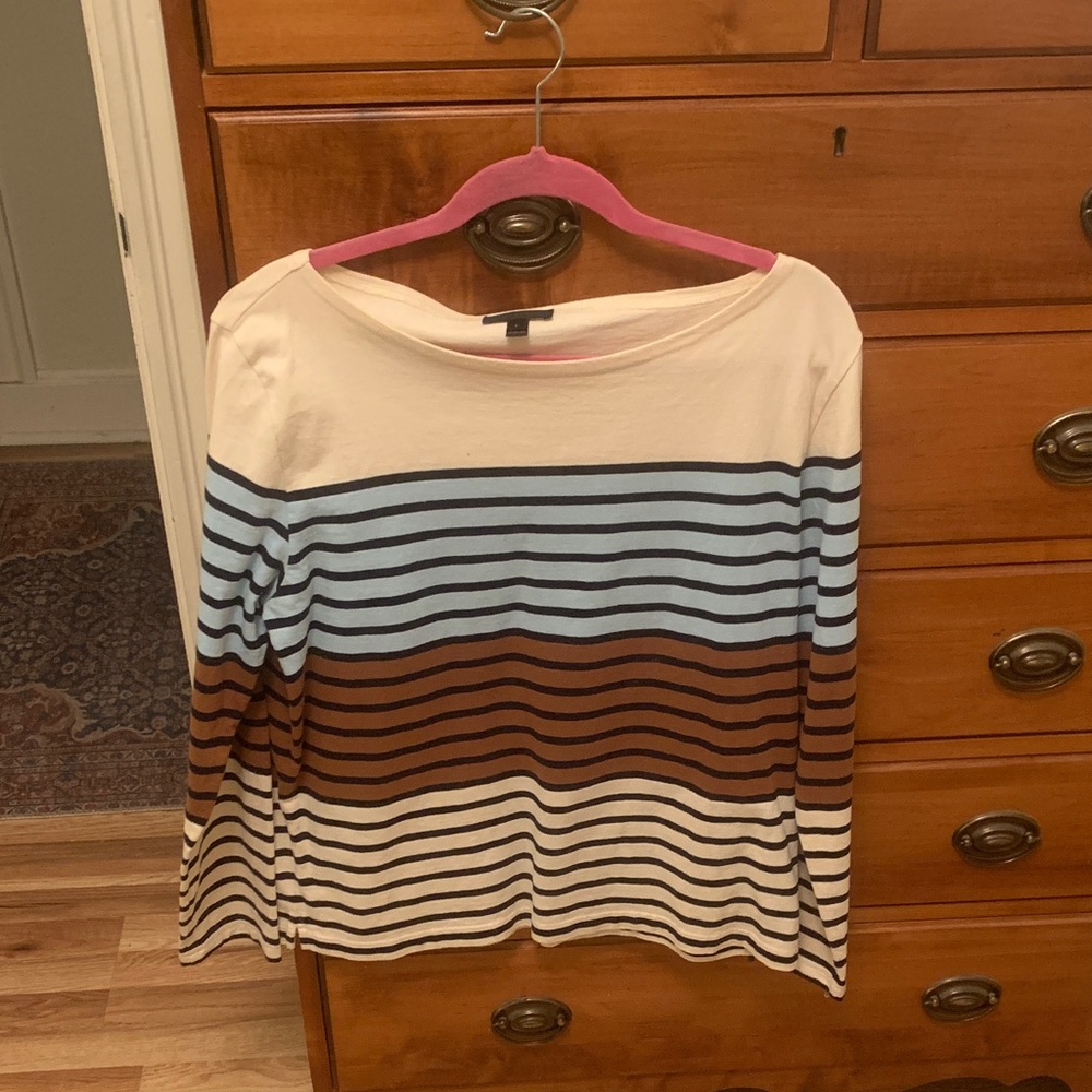 Striped J Crew Cream, Blue and Brown Women's Top